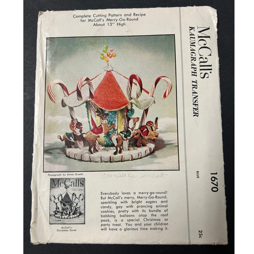 Vintage 1950s McCall's 1670 Merry-Go-Round Pattern Christmas Transfer RARE